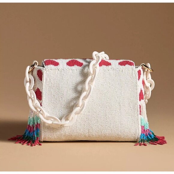 Anthropologie Beaded Heart Fringe Shoulder Bag - Picture 2 of 3